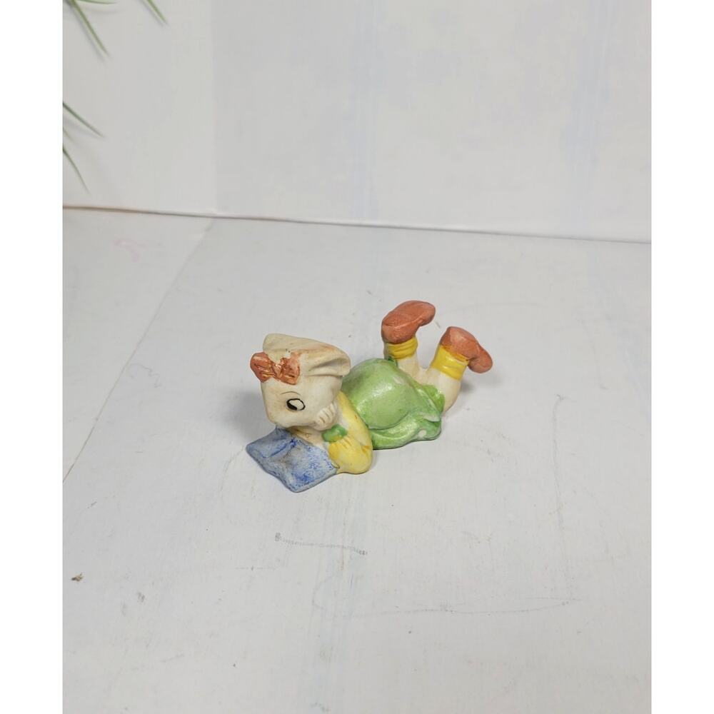 Vintage Occupied Japan Ceramic Bunny Rabbit Reading Book Figurine Decor